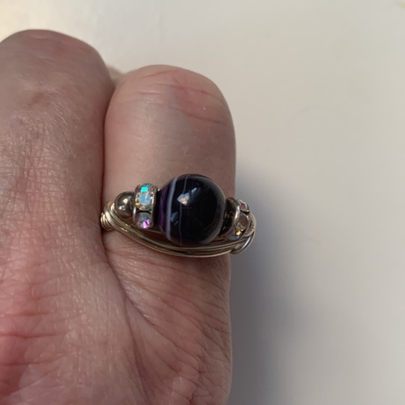 Silver Wire Wrapped Deep Purple White Swirl Rhinestone Fidget Ring jewelry - Picture 11 of 11